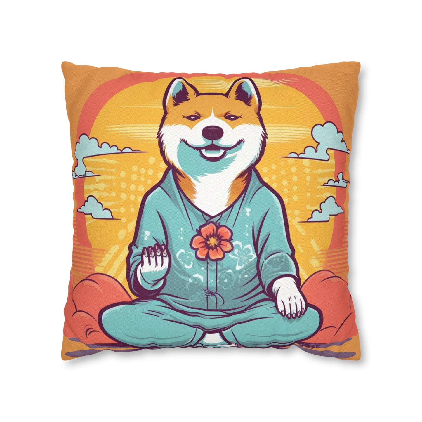 Shiba Inu Yoga Crypto Dog Namaste japonés: funda de almohada cuadrada de poliéster hilado 