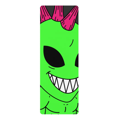Spiked Pink Hair Muscle Big Smile Green Alien Visitor Rubber Yoga Mat