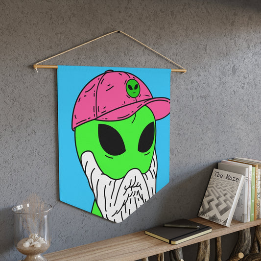 Bearded Green Visitor Pink Alien Hat Cartoon Comic Pennant