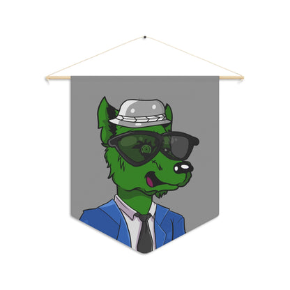 Cyborg Wolf Blue Suit Black Tie Green Fur Black Shades grey Fedora Pennant