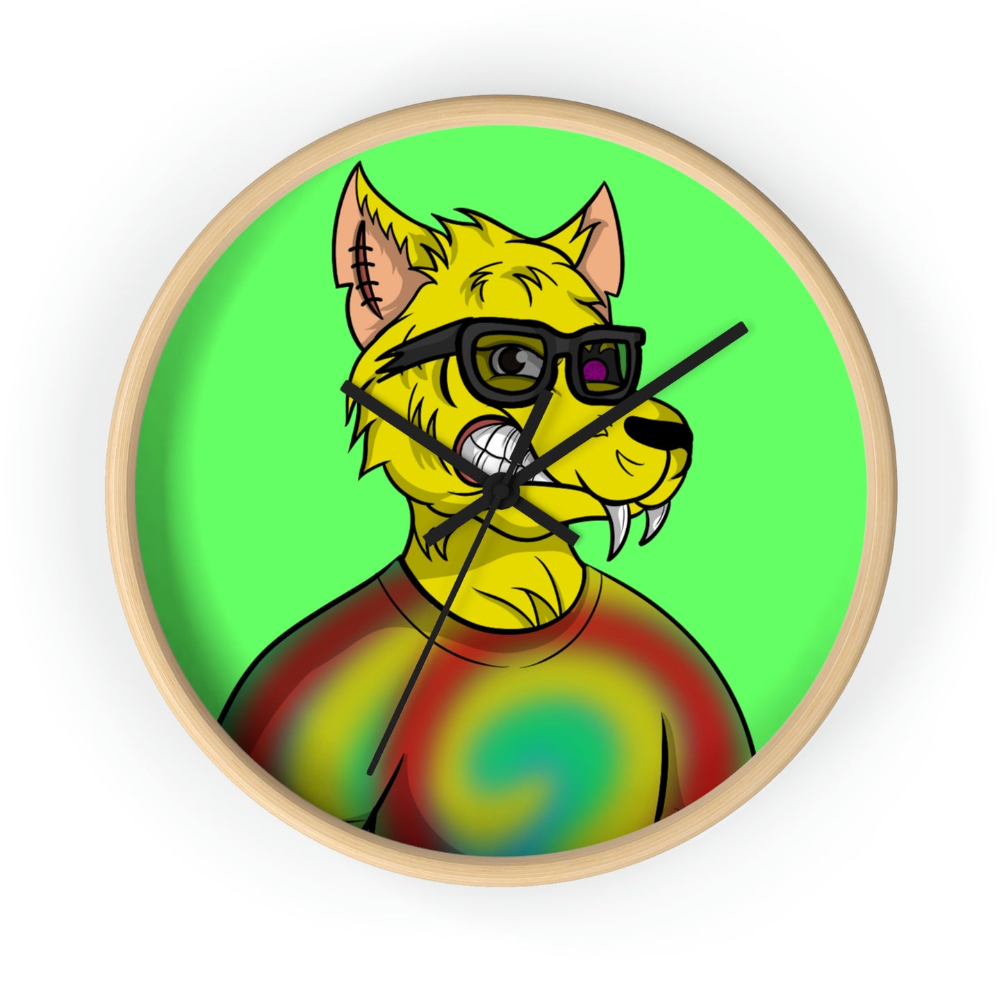 Wolve Cyborg Tie Dye Wolf Shirt Yellow Fur Cool Sun Glasses Wall clock