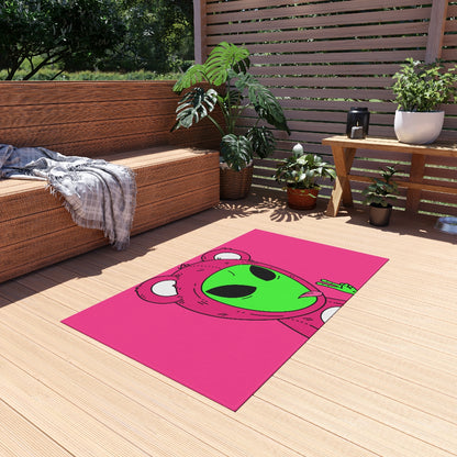 Pink Bear Green Peace Hand Tongue Visitor Alien Outdoor Rug