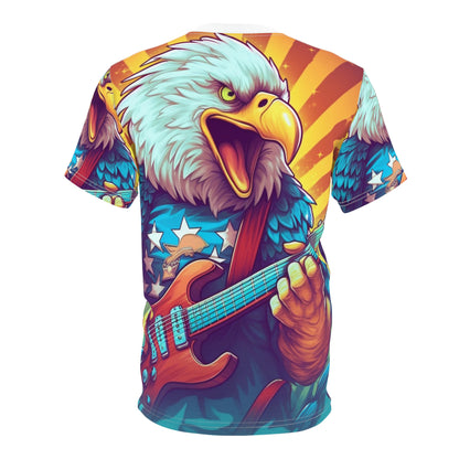 Artistic Graphic of the Guitar-Playing American Bald Eagle Unisex Cut & Sew Tee (AOP)