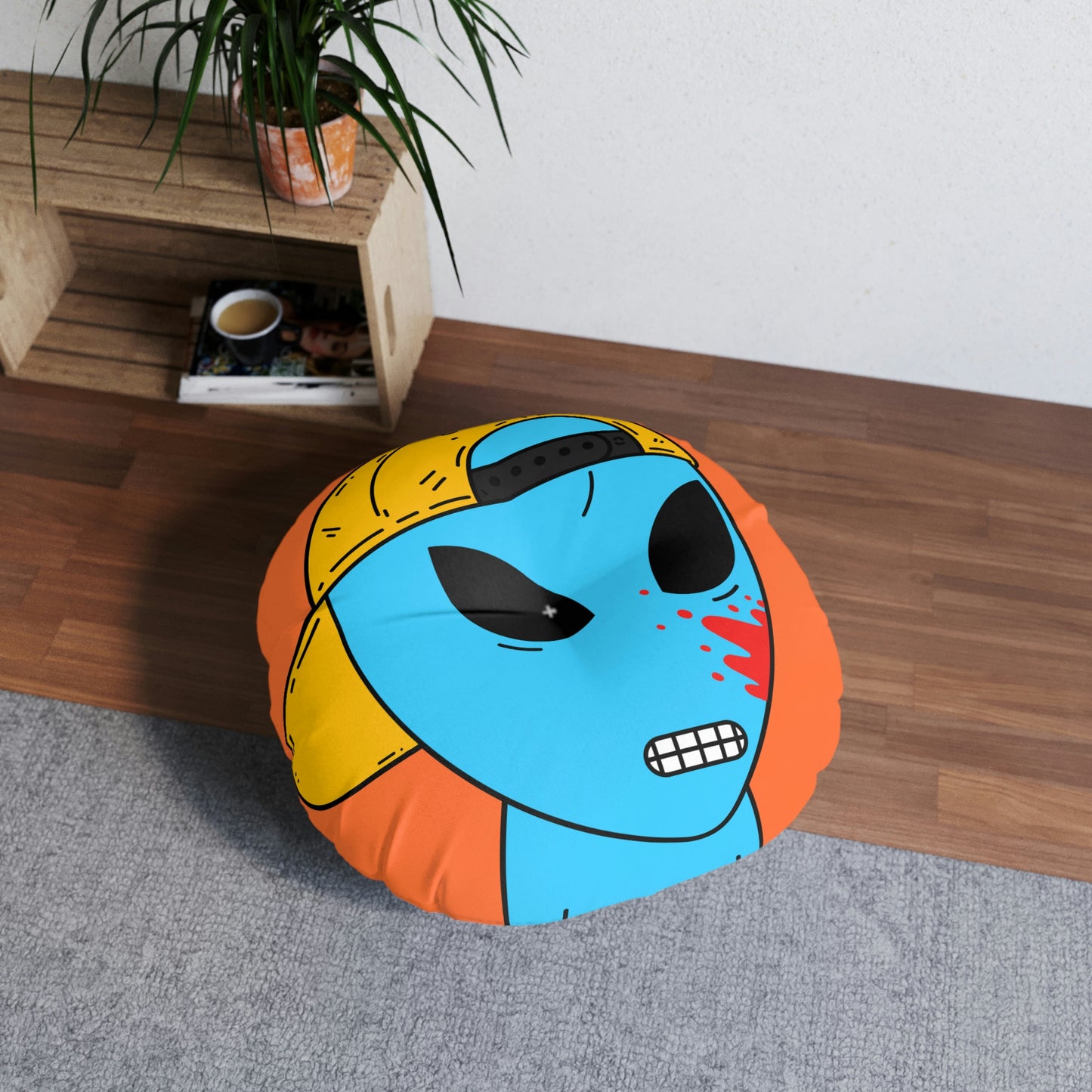 Alien Blue Blood Visitor Tufted Floor Pillow, Round