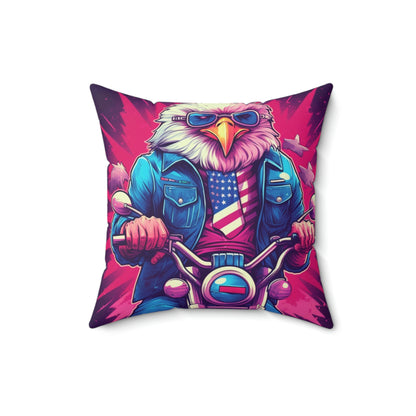 American Bald Eagle Riding Motercycle USA Gang Style Spun Polyester Square Pillow