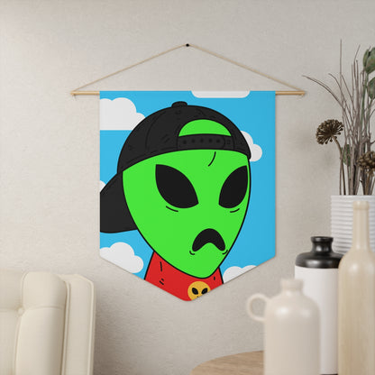 Green Alien Large Sad V Mouth Black Cap Red Visi T Shirt Visitor Pennant