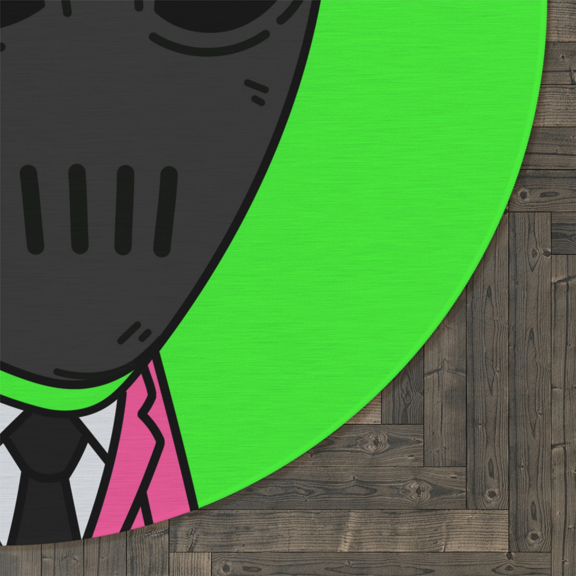 Green Alien Black Space UFO Mask Pink Suit Visitor Round Rug - Visitor751