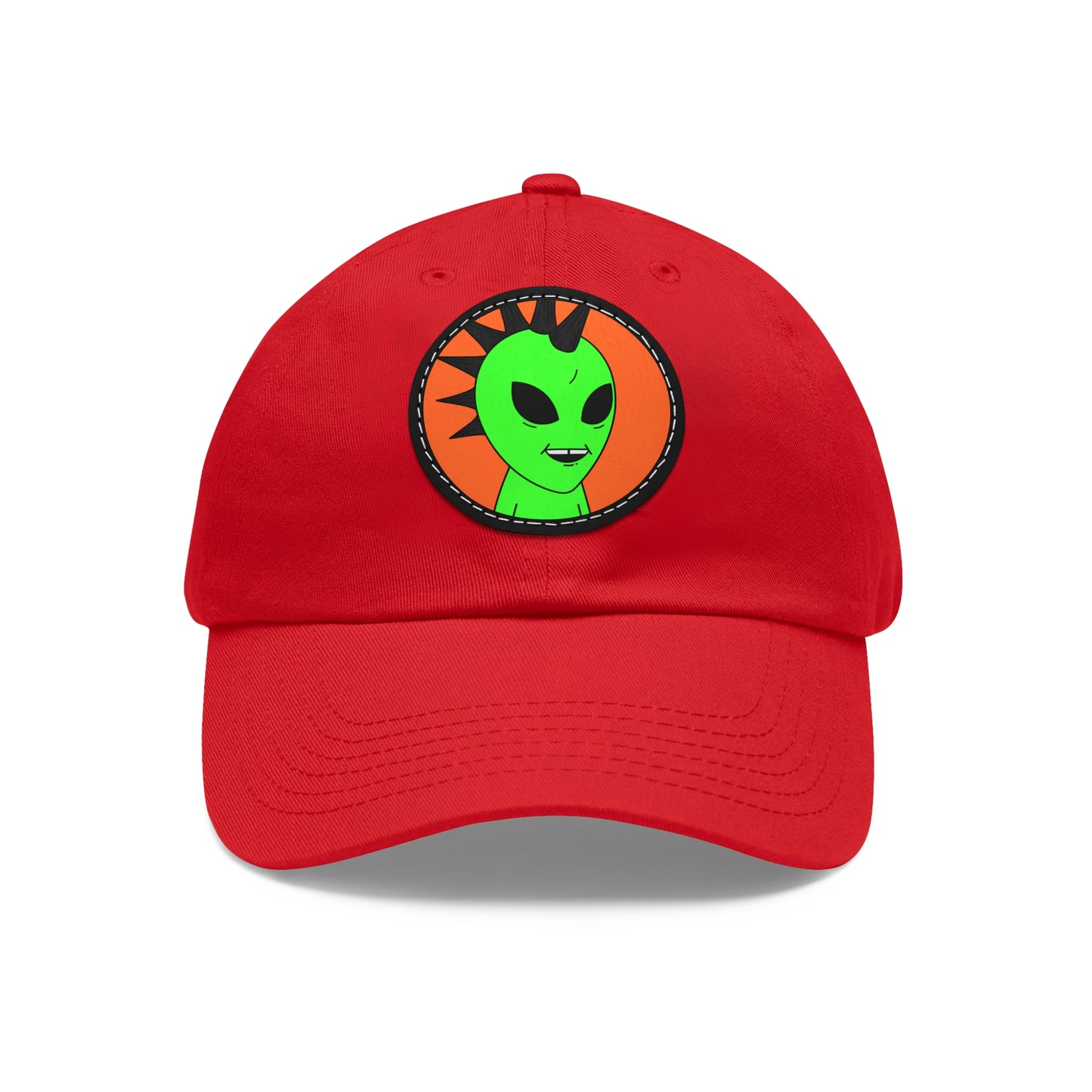 Black Hair Spiked Visitor Alien Dad Hat with Leather Patch (Round)