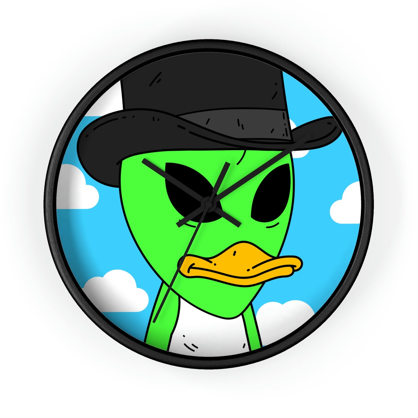 Visitors Green Alien Duck Black Top Hat Wall clock