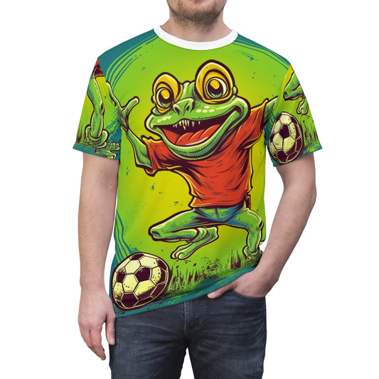 Frog Soccer Sport Atleta Juego Jugador Gráfico Unisex Cortar y Coser Camiseta (AOP) 