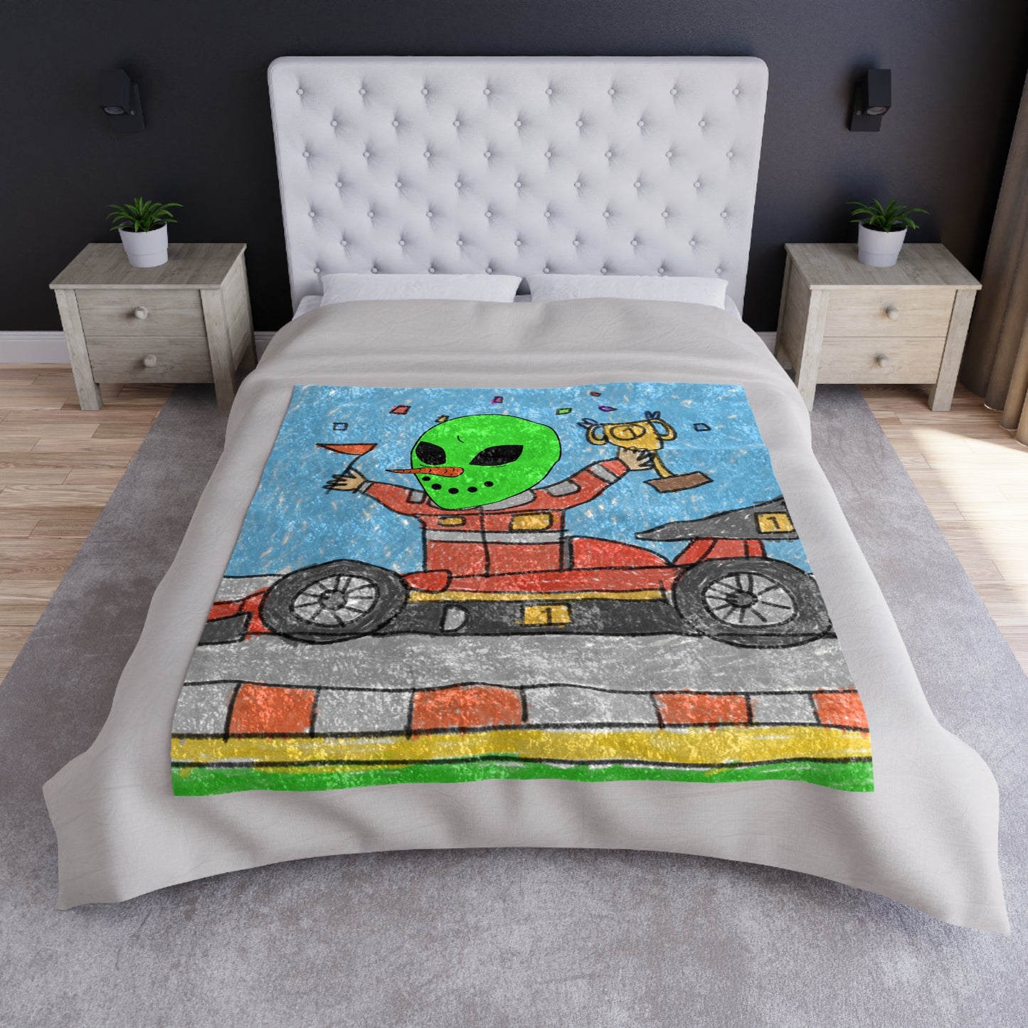 Racer Car Driver Alien Veggie Visi the Vegetable Visitor Crushed Velvet Blanket