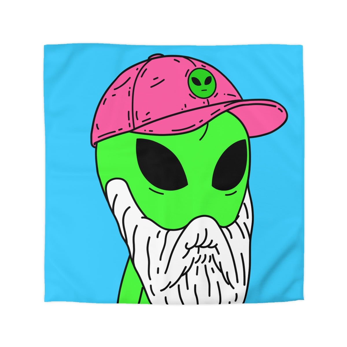 Bearded Green Visitor Pink Alien Hat Cartoon Comic Microfiber Duvet Cover