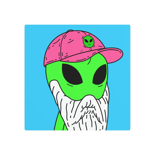 Beard Visitor Pink Hat Alien Cartoon Comic Metal Art Sign