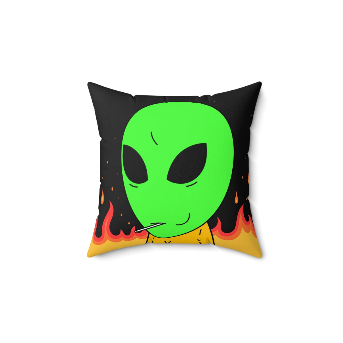 Space Alien UFO SCI FI Sucker Visitor Fire Flame Blazing heat Galactic Spun Polyester Square Pillow