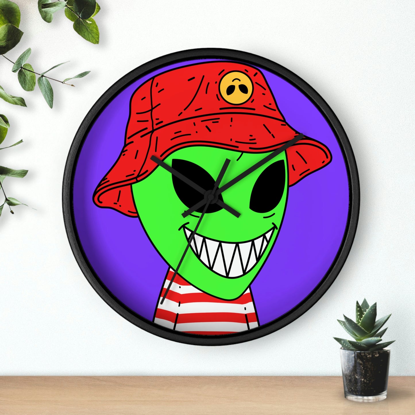 Alien Character Cartoon Big Smile Wall clock