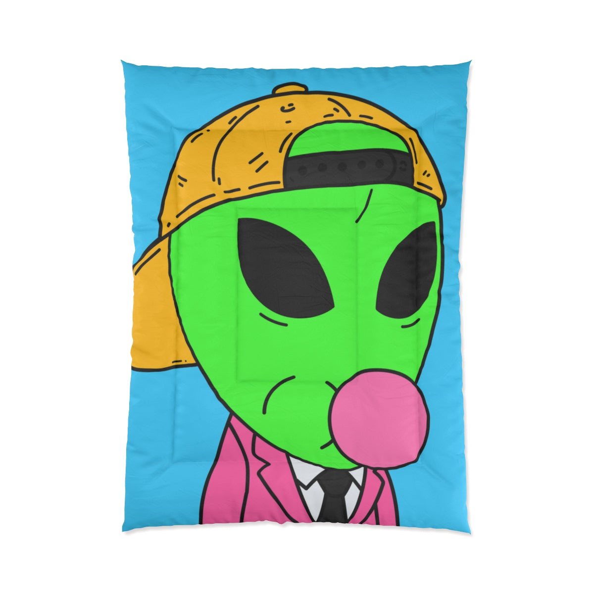 Traje rosa Chicle visitante Extraterrestre verde con gorra amarilla Cama Colcha