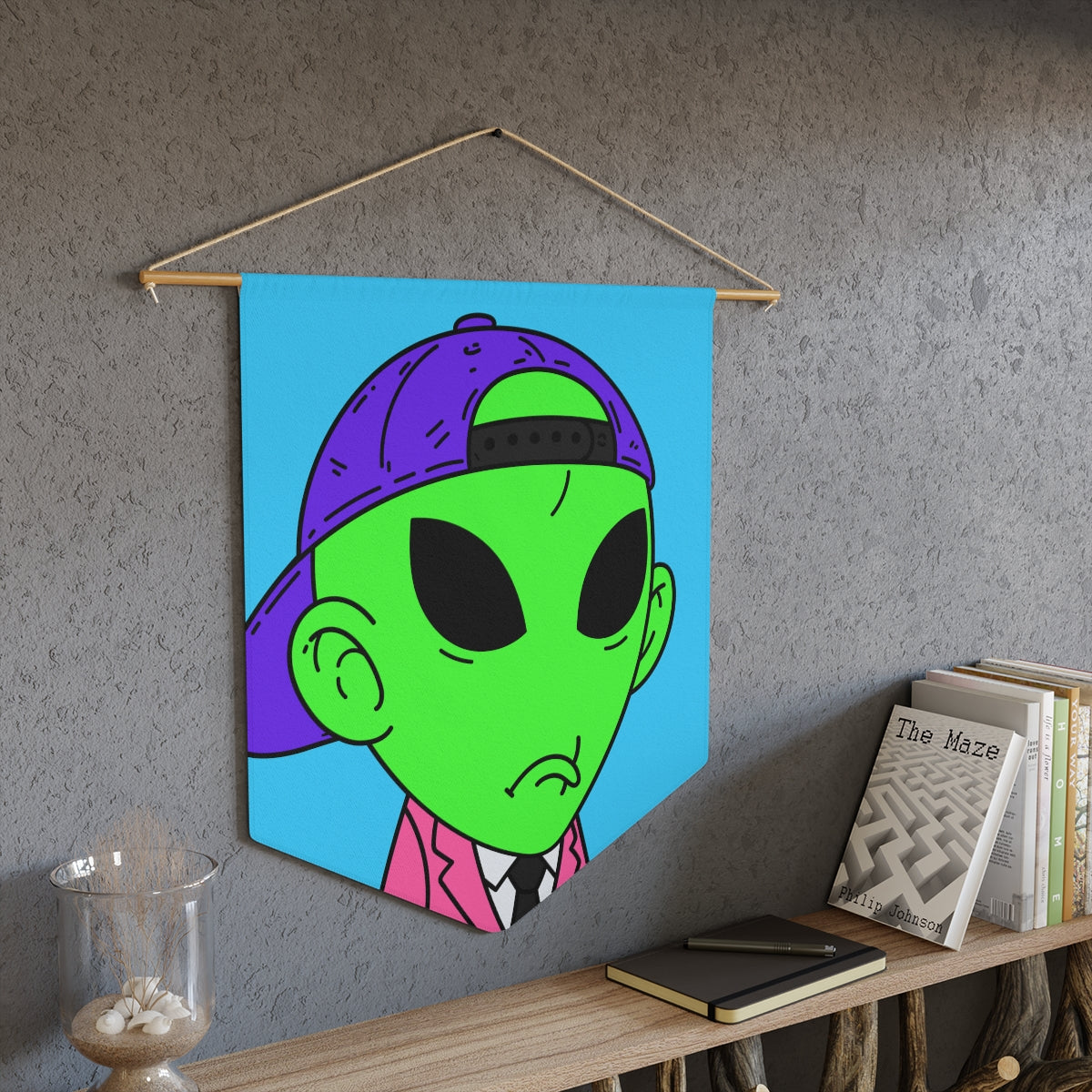 Pink Suit Small Ears Sad Face Purple Hat Green Visitor Pennant