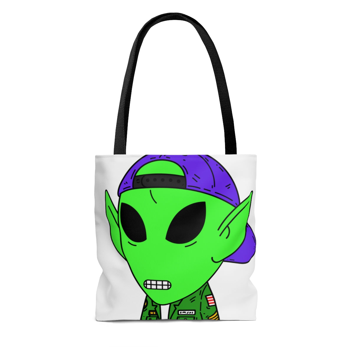 Chaqueta militar verde del ejército oreja puntiaguda Visitante Alien AOP Bolsa de tela 