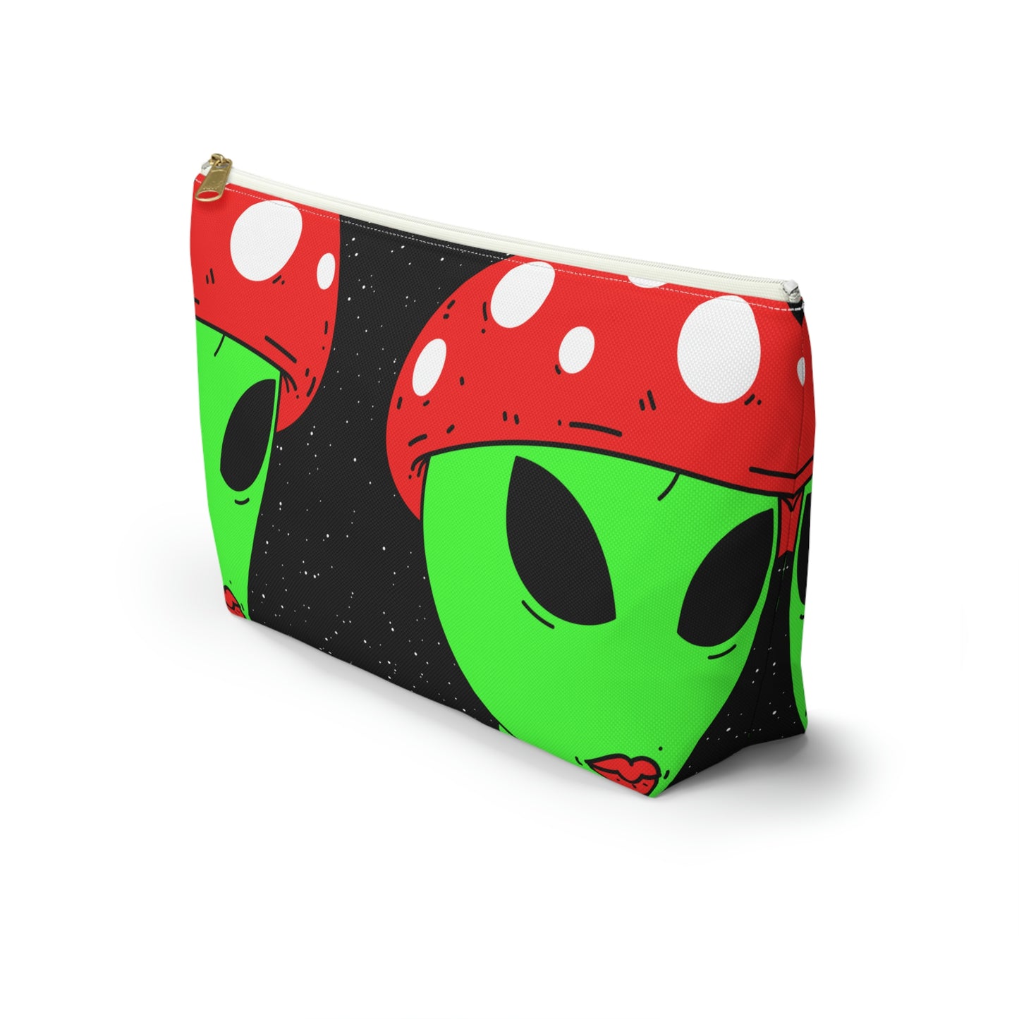 Mushroom Head Green Alien Visitor w/ Red Lips Accessory Pouch w T-bottom