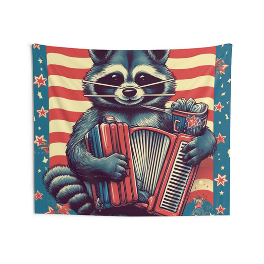 Raccoon Accordion Musician Furry Animal Graphic Indoor Wall Tapestries