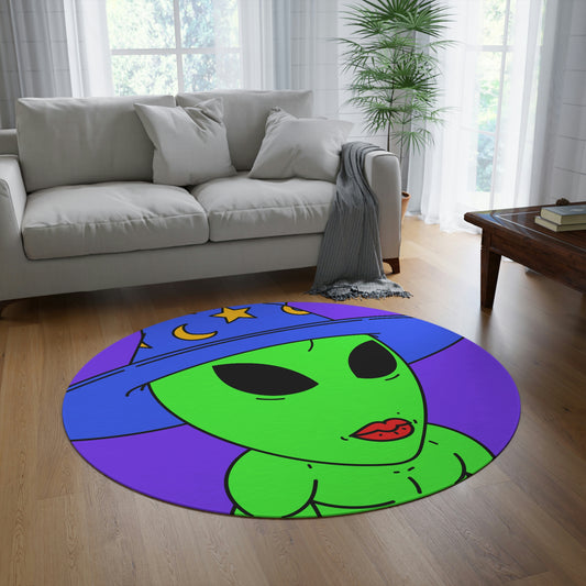 Blue Wizard Hat Alien Muscle Lipstick Green Visitor Round Rug - Visitor751