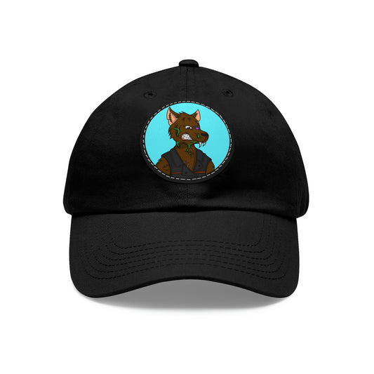 Biker Wolf Dad Hat with Leather Patch (Round)