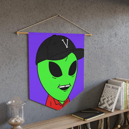 Missing Tooth Red Collar Green Alien with Visitor V Black Hat Pennant