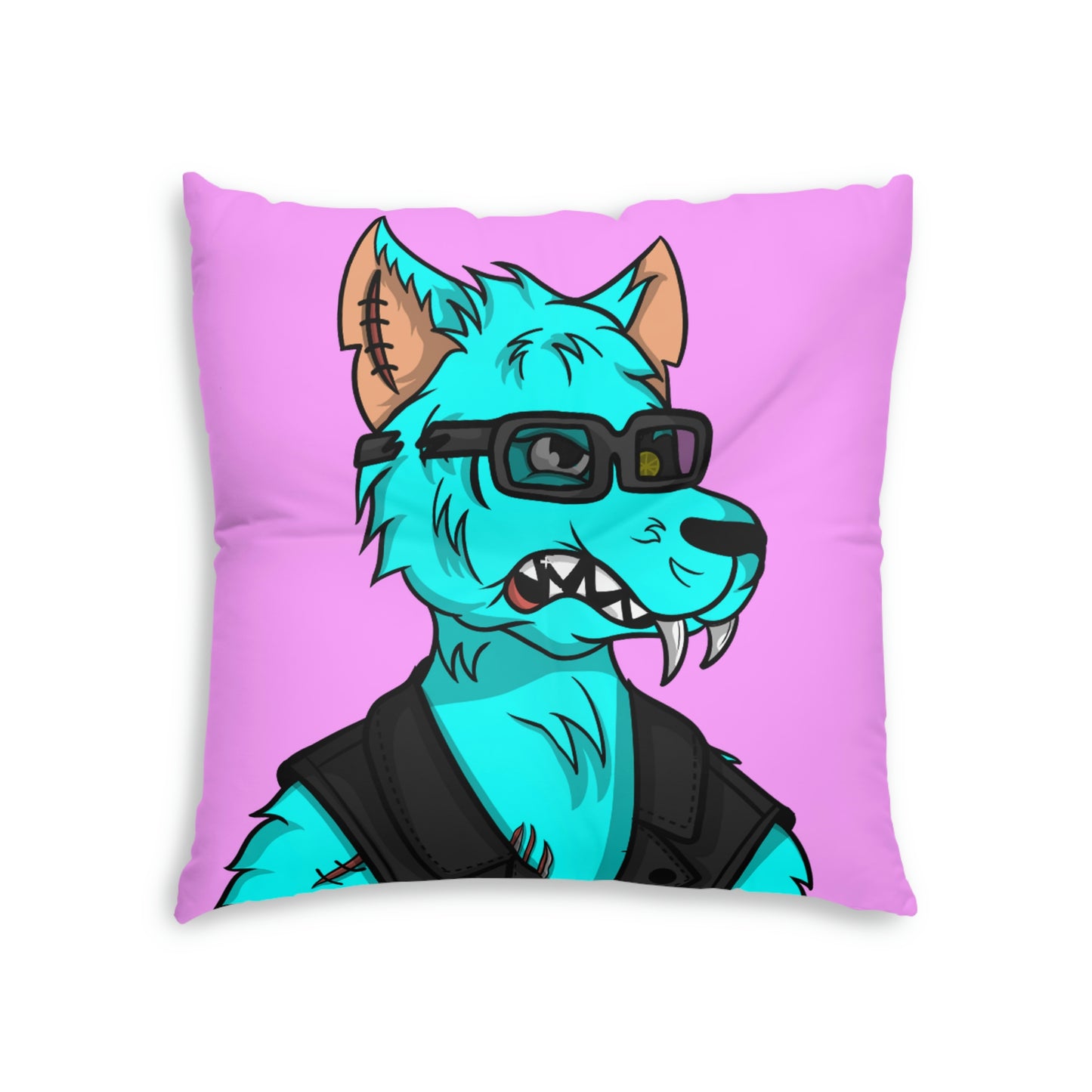 Wolve Aqua Water Blue Wolf Cyborg Tufted Floor Pillow, Square