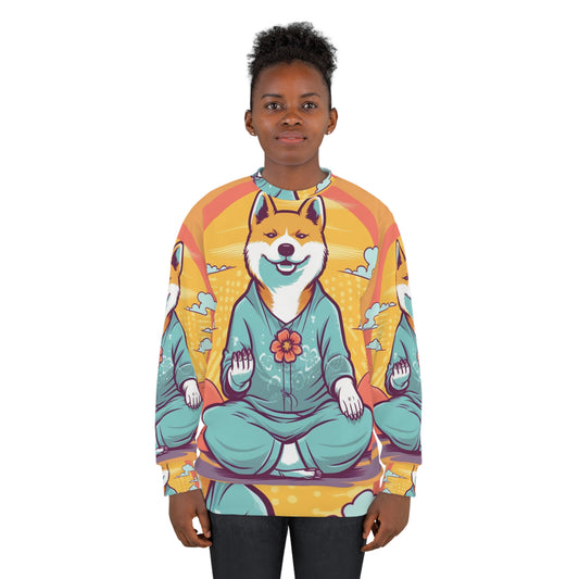 Shiba Inu Yoga Cartoon Crypto Dog Japanese Namaste: Unisex Sweatshirt (AOP)