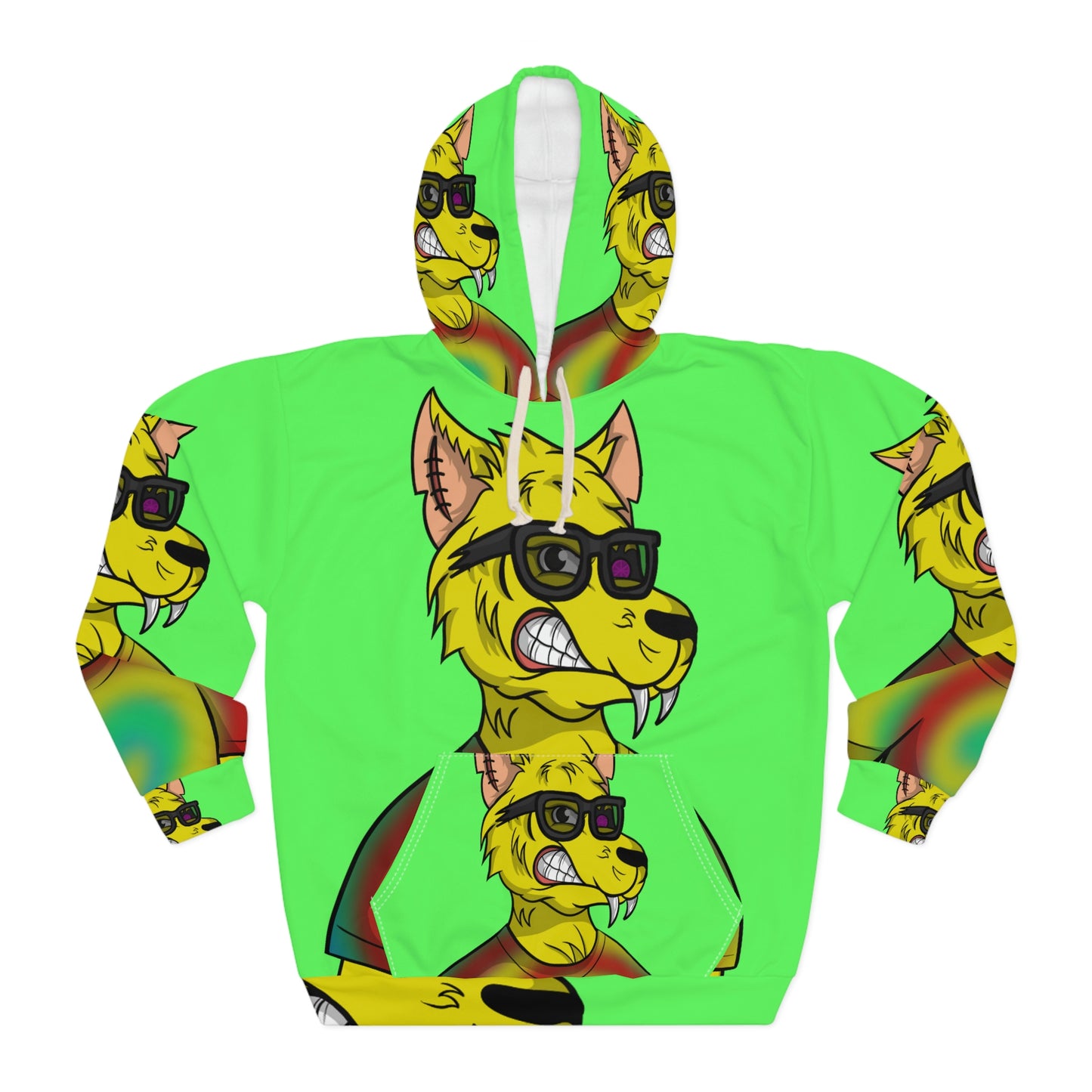 Wolve Cyborg Tie Dye Wolf Shirt Yellow Fur Cool Sun Glasses AOP Unisex Pullover Hoodie