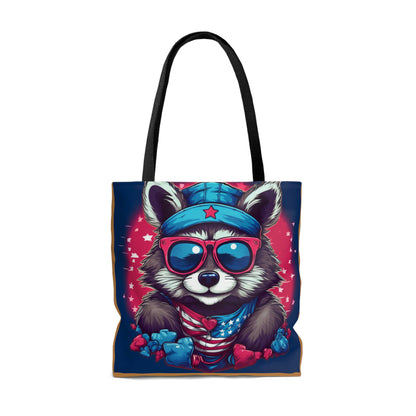 Cute Furry Raccoon Animal USA Flag Style Tote Bag (AOP)