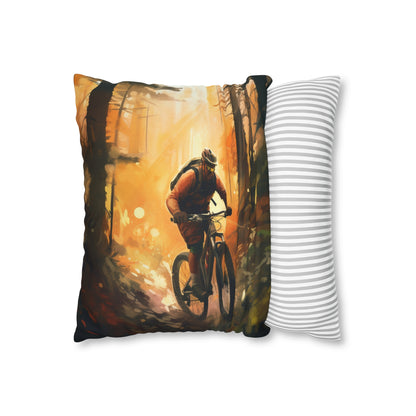 Mountain Bike Adventure - Forest Trail Graphic Spun Polyester Square Pillow Case