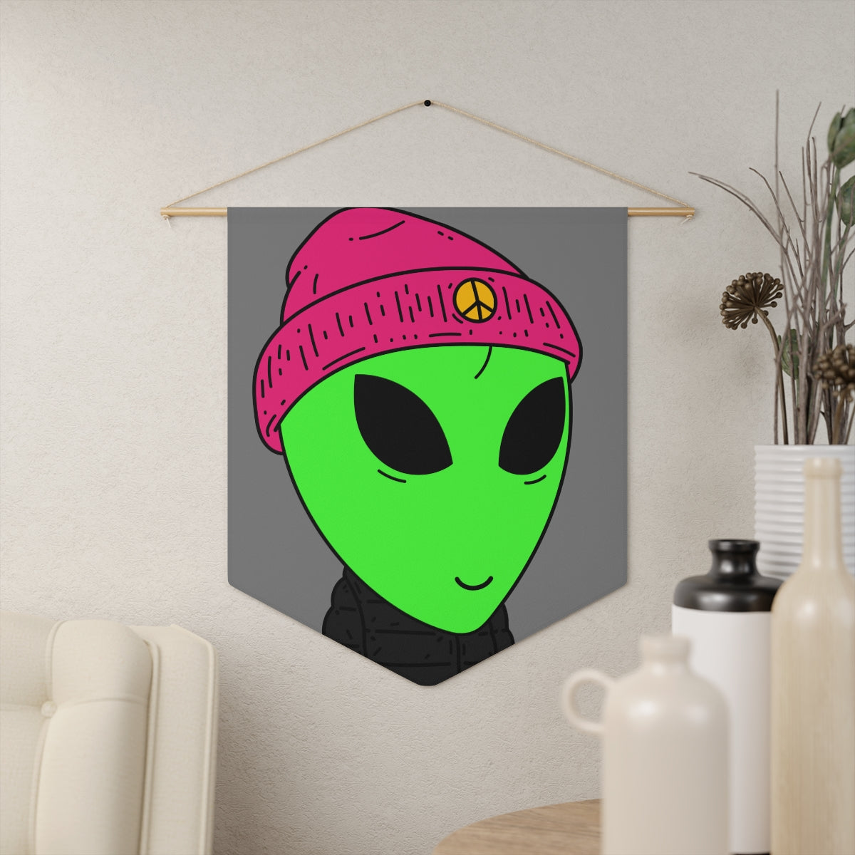 The Visitors Green Alien Peace Hat Pennant