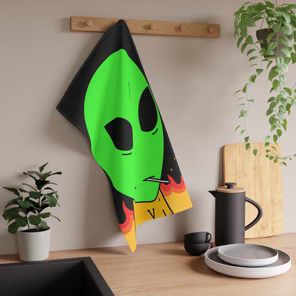 Space Alien UFO SCI FI Sucker Visitor Fire Flame Blazing heat Galactic Kitchen Towel