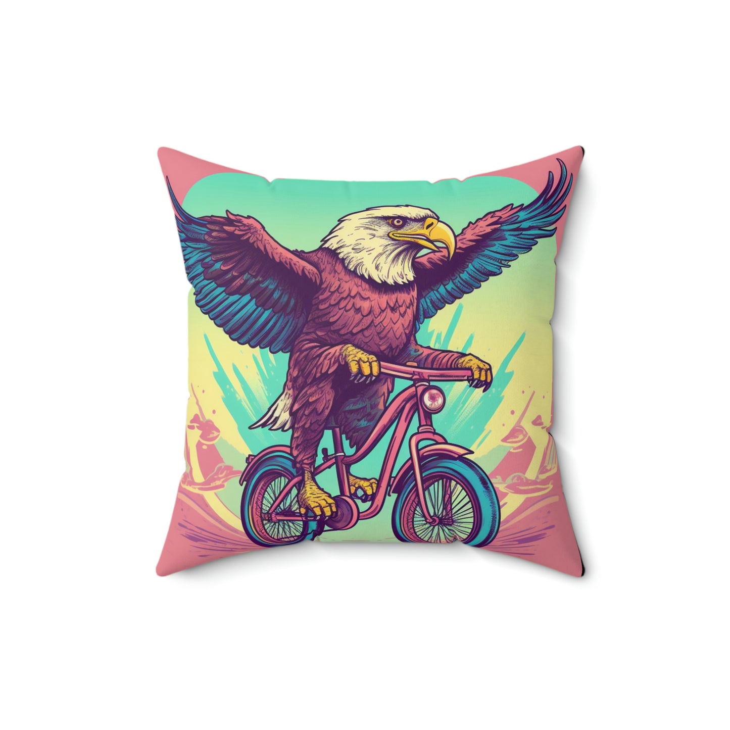 Bicycle Bike American Eagle Biker Graphic Spun Polyester Square Pillow