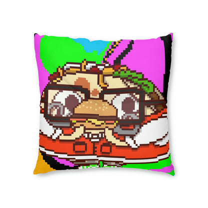 Burger Cooked Hungry Taco Tufted Floor Pillow, Square