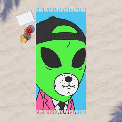 White Bear Dog Face Pink Suit Green Alien Visitor Black Cap Boho Beach Cloth