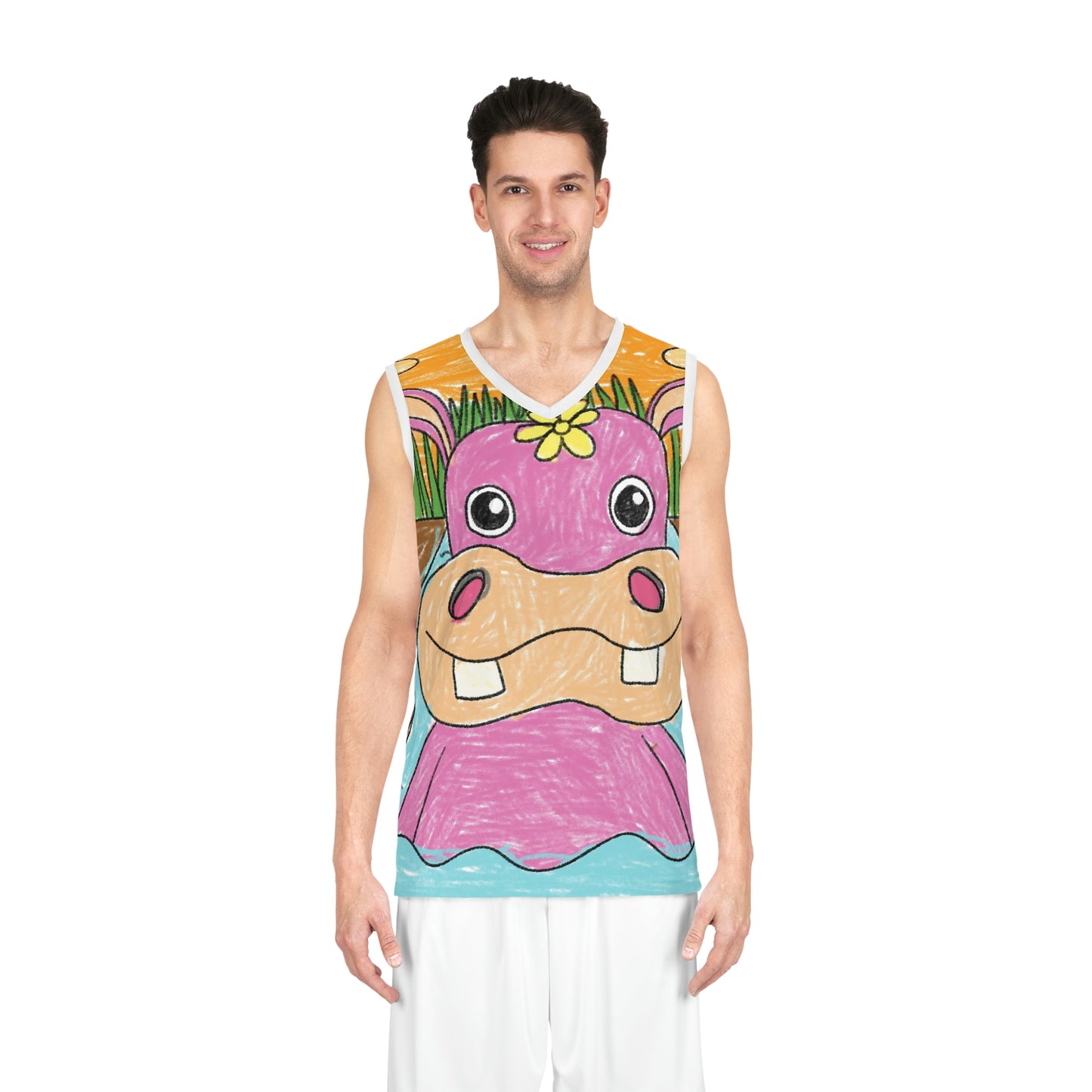 Hippo Hippopotamus Animal Creature Graphic Basketball Jersey (AOP)