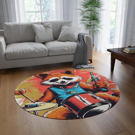 Red Panda Drum Music Player Graphic Round Rug