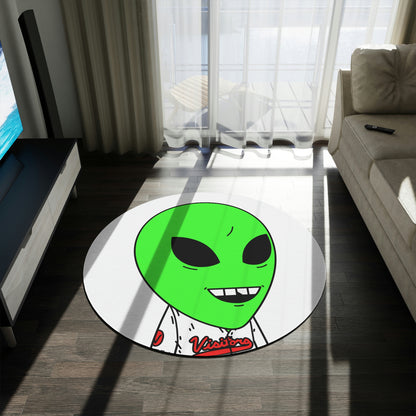 Visi Jersey Chipped Tooth Large Smile Face Green Alien Visitor Round Rug - Visitor751