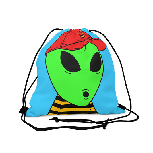 Visitors Alien Green Large O Face Red Visi V Hat Yellow Black Striped shirt Outdoor Drawstring Bag