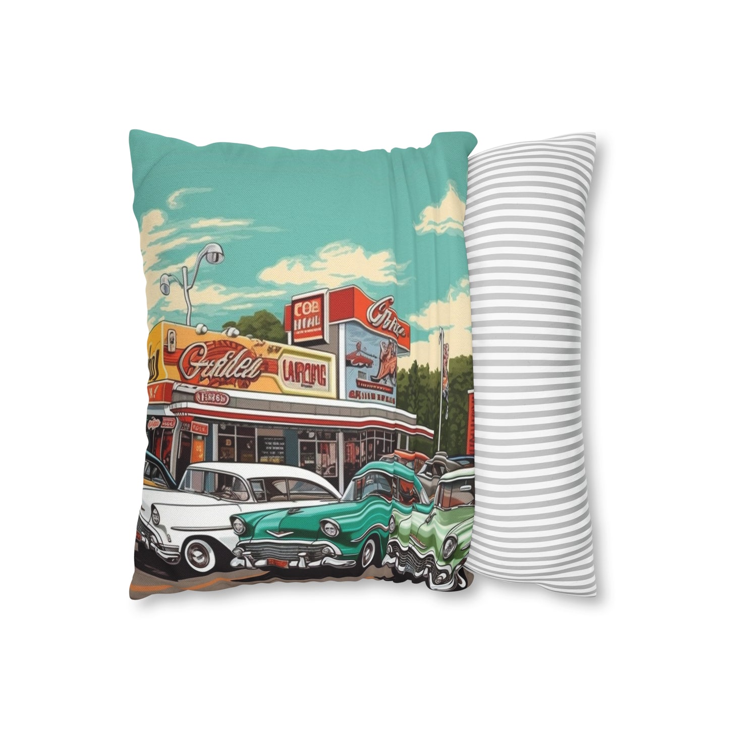 1950s Classic Car Collection Retro Artwork Spun Polyester Square Pillow Case