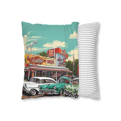 1950s Classic Car Collection Retro Artwork Spun Polyester Square Pillow Case