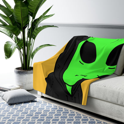 Verde alienígena negro sudadera con capucha personaje de dibujos animados visitante manta polar sherpa