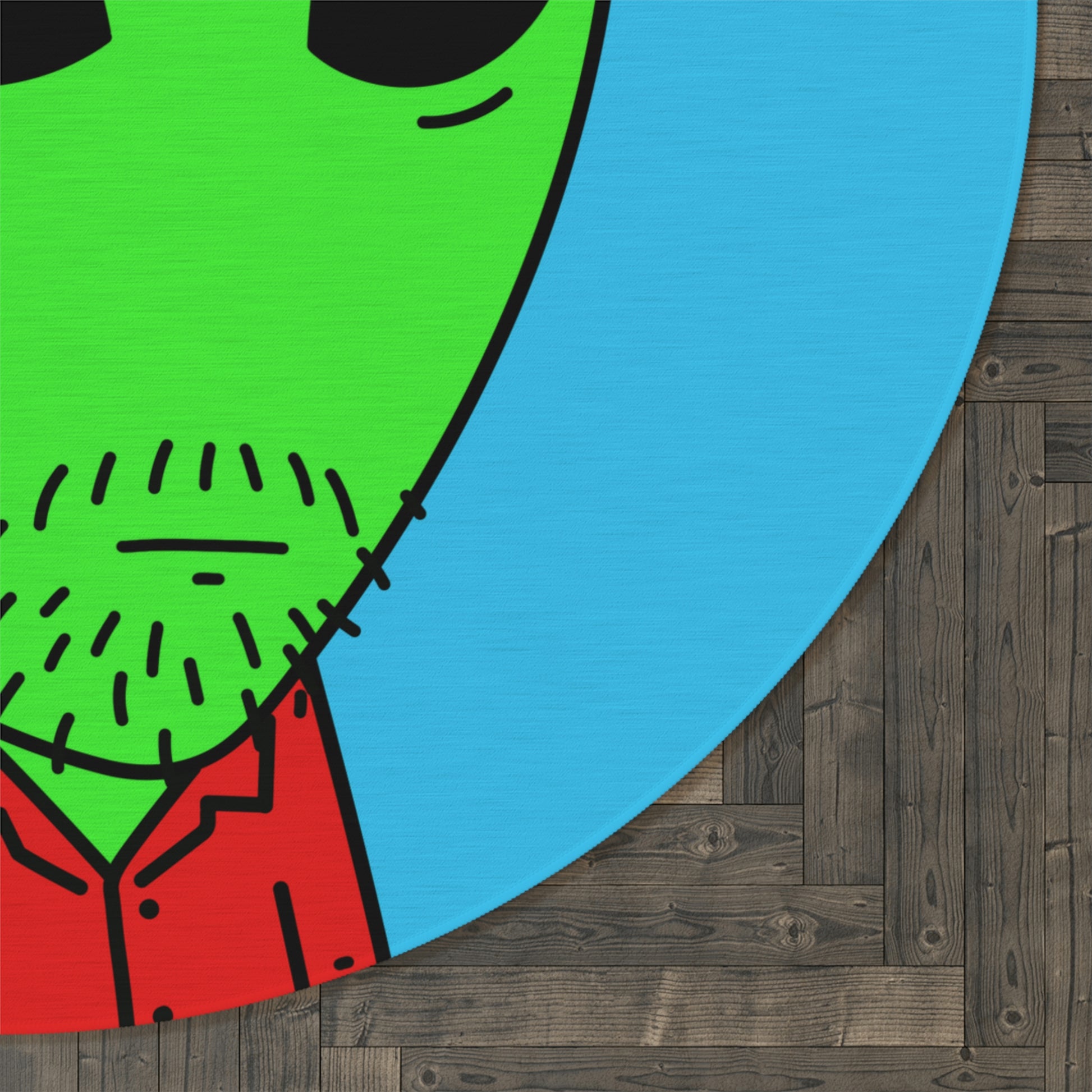 Green Apple Head Alien Unshaven Red Collar Shirt Visitor Round Rug - Visitor751