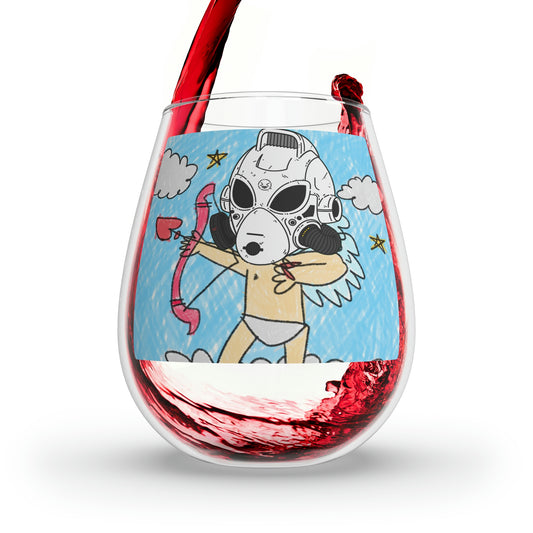 Copa de vino sin tallo de San Valentín Cupido Corazón Flecha Amor Visitante LOL Alien, 11.75 oz