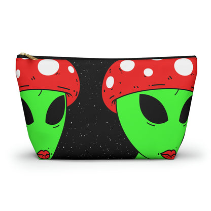 Mushroom Head Green Alien Visitor w/ Red Lips Accessory Pouch w T-bottom