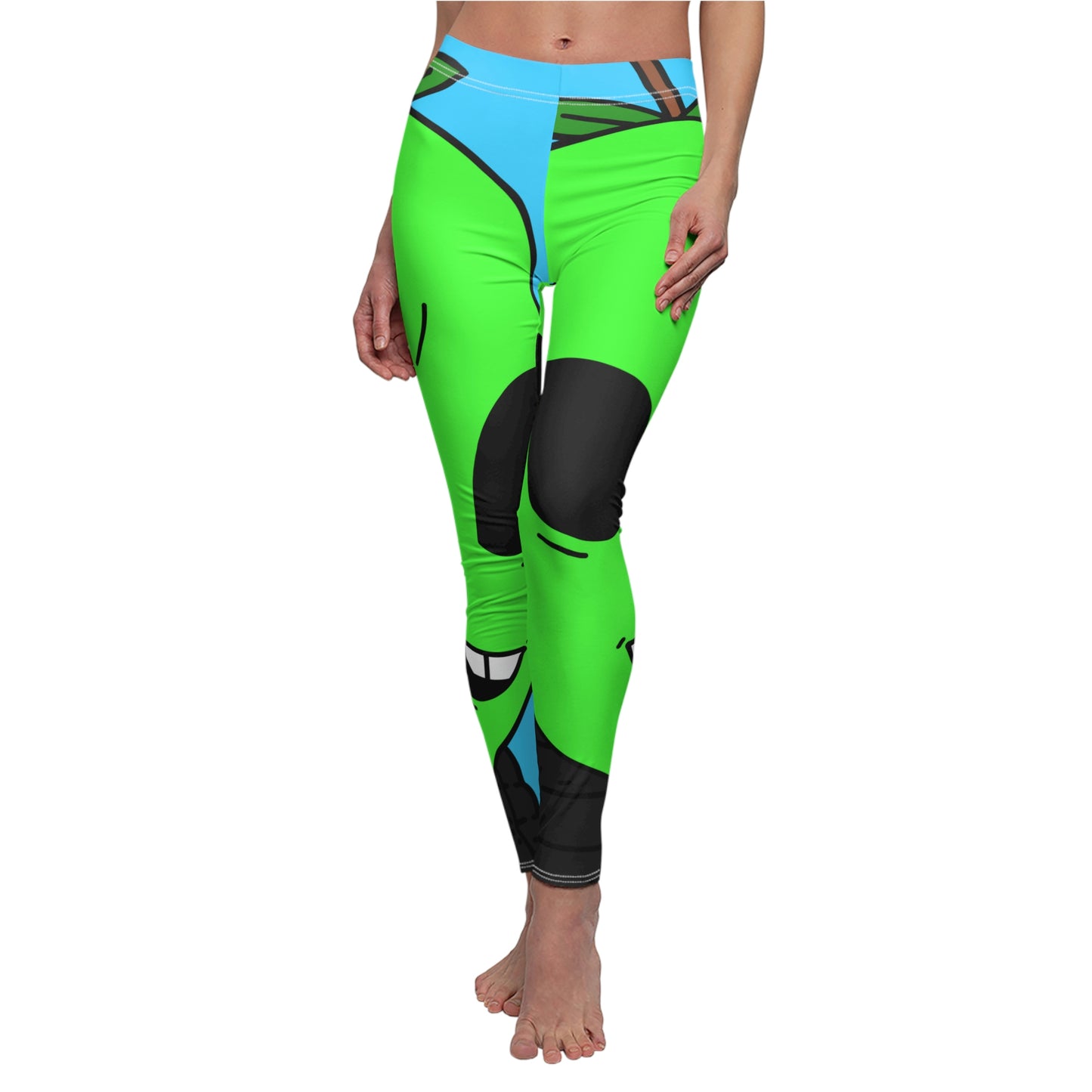 Green Apple Chipped tooth Visitor Smiling Women's Cut & Sew Casual Leggings (AOP)