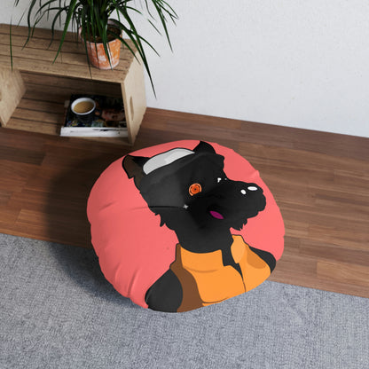 Puffy Jacket Cyborg Wolf Tufted Floor Pillow, Round