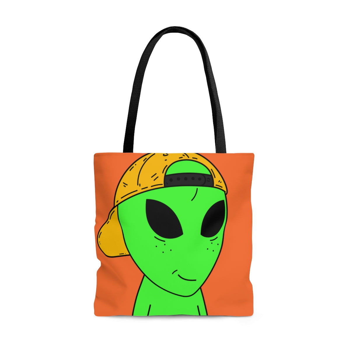 Visitante con sombrero amarillo alienígena verde AOP Bolsa de tela 